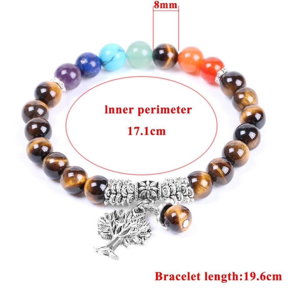 Pulseira 7 Chakras Olho de Tigre com Árvore Pendente - REF1023