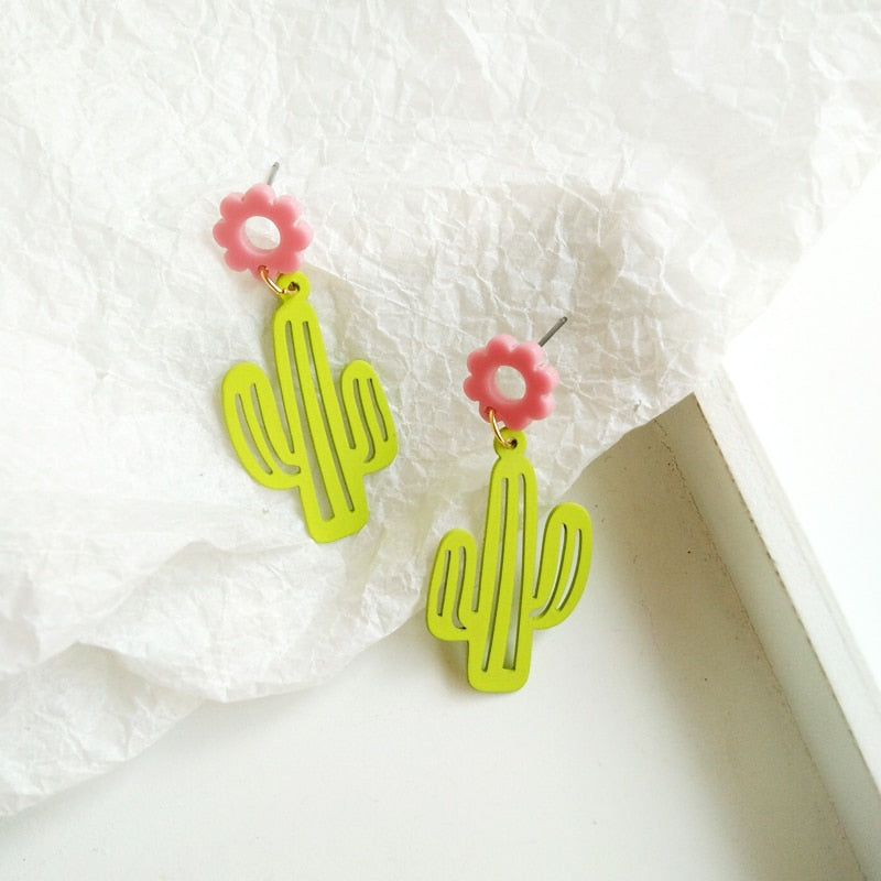 Brincos Stud Cacto com Flor Rosa - REF1202 - PIME.pt