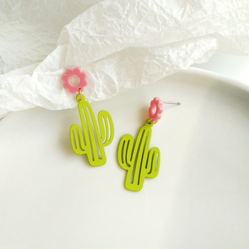 Brincos Stud Cacto com Flor Rosa - REF1202 - PIME.pt
