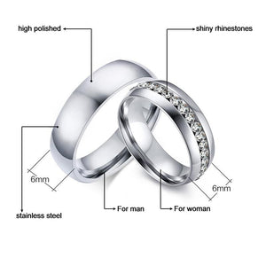 Alianças Prateada Lisa e com Pedras Circundantes 6mm em Aço para Casamento, Namoro ou Compromisso - REF00071 - PIME.pt