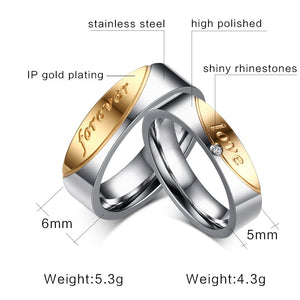 Aliança Love com Pedra (5mm) ou Forever (6mm) em Aço para Casamento, Namoro ou Compromisso - REF00018 - PIME.pt