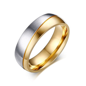 Aliança Prateada com Banda Dourada e Pedras ou Dourada com Banda Prateada 6mm em Aço para Casamento, Namoro ou Compromisso - REF00095 - PIME.pt