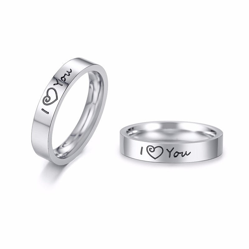 Aliança Prateada I Love You com Coração (4mm) em Aço - Alianças de Namoro ou Compromisso (para Namorados) - REF1610 - PIME.pt