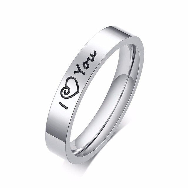 Aliança Prateada I Love You com Coração (4mm) em Aço - Alianças de Namoro ou Compromisso (para Namorados) - REF1610 - PIME.pt