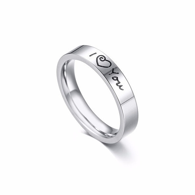 Aliança Prateada I Love You com Coração (4mm) em Aço - Alianças de Namoro ou Compromisso (para Namorados) - REF1610 - PIME.pt