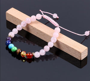 Pulseira 7 Chakras Ajustável Quartzo Rosa - REF1026
