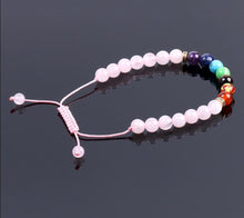 Carregar imagem no visualizador da galeria, Pulseira 7 Chakras Ajustável Quartzo Rosa - REF1026