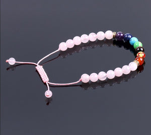 Pulseira 7 Chakras Ajustável Quartzo Rosa - REF1026