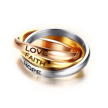 Carregar imagem no visualizador da galeria, Três Anéis Unidos LOVE FAITH HOPE em Aço - REF1156 - PIME.pt