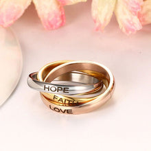 Carregar imagem no visualizador da galeria, Três Anéis Unidos LOVE FAITH HOPE em Aço - REF1156 - PIME.pt