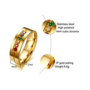 Anel Dourado com Pedras Coloridas em Aço - REF1153 - PIME.pt