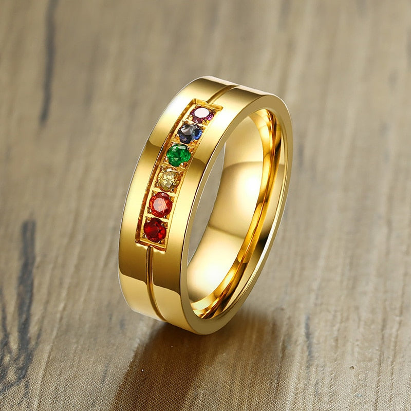 Anel Dourado com Pedras Coloridas em Aço - REF1153 - PIME.pt