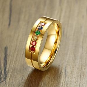 Anel Dourado com Pedras Coloridas em Aço - REF1153 - PIME.pt