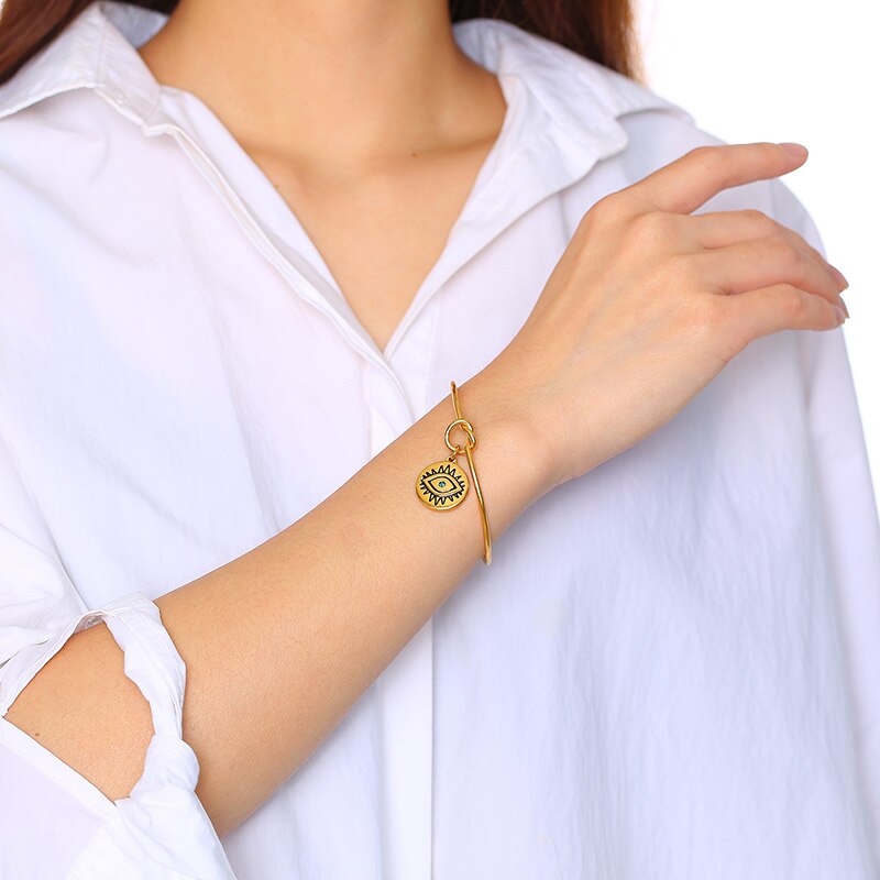 Pulseira Dourada com Medalha Olho Azul em Aço - REF1575 - PIME.pt