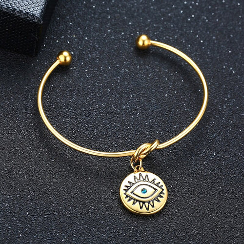 Pulseira Dourada com Medalha Olho Azul em Aço - REF1575 - PIME.pt