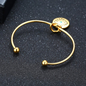 Pulseira Dourada com Medalha Olho Azul em Aço - REF1575 - PIME.pt