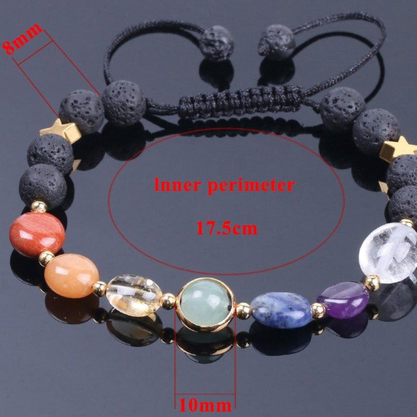 Pulseira com Pedras Naturais 7 Chakras e Pedras Vulcânicas com Estrelas - REF1808