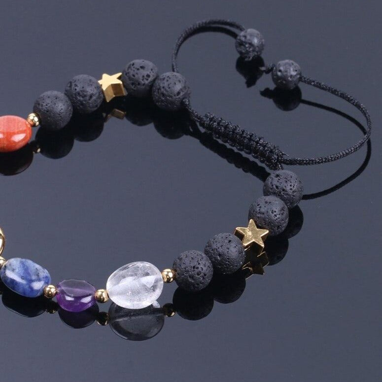 Pulseira com Pedras Naturais 7 Chakras e Pedras Vulcânicas com Estrelas - REF1808