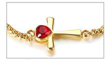 Carregar imagem no visualizador da galeria, Pulseira Ajustável Dourada com Cruz e Pedra Vermelha - em Aço - REF1573 - PIME.pt