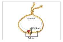 Carregar imagem no visualizador da galeria, Pulseira Ajustável Dourada com Cruz e Pedra Vermelha - em Aço - REF1573 - PIME.pt