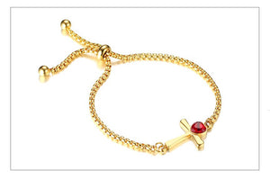 Pulseira Ajustável Dourada com Cruz e Pedra Vermelha - em Aço - REF1573 - PIME.pt
