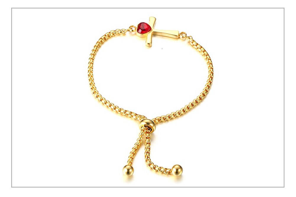 Pulseira Ajustável Dourada com Cruz e Pedra Vermelha - em Aço - REF1573 - PIME.pt