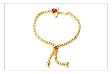 Carregar imagem no visualizador da galeria, Pulseira Ajustável Dourada com Cruz e Pedra Vermelha - em Aço - REF1573 - PIME.pt