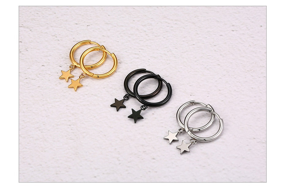 Brincos com Pequena Estrela Pendente em Aço - REF1170 - PIME.pt