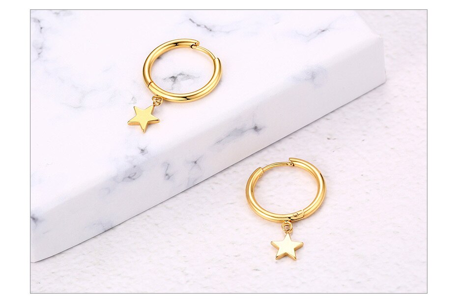 Brincos com Pequena Estrela Pendente em Aço - REF1170 - PIME.pt