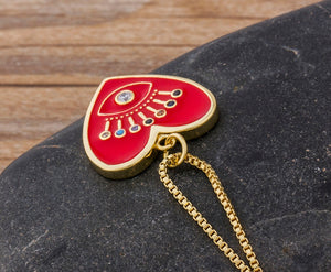 Colar Coração Vermelho com Olho e Pestanas Coloridas - REF1616 - PIME.pt