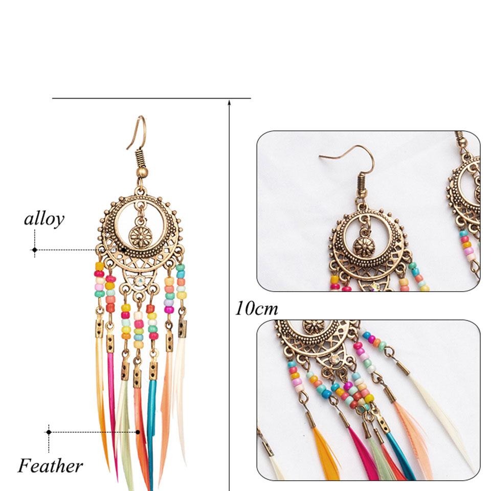 Brincos Círculo com Missangas e Penas Coloridas Pendentes - REF1234 - PIME.pt