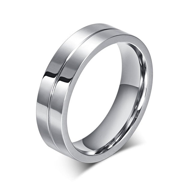 Aliança Prateada Brilhante com Filete Central ou Pedras Brilhantes 6mm em Aço para Casamento, Namoro ou Compromisso - REF00083 - PIME.pt