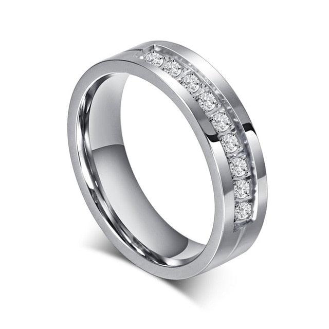 Aliança Prateada Brilhante com Filete Central ou Pedras Brilhantes 6mm em Aço para Casamento, Namoro ou Compromisso - REF00083 - PIME.pt
