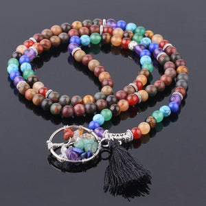 Japamala Pedras Naturais 7 Chakras com Árvore da Vida e Tassel - REF1004