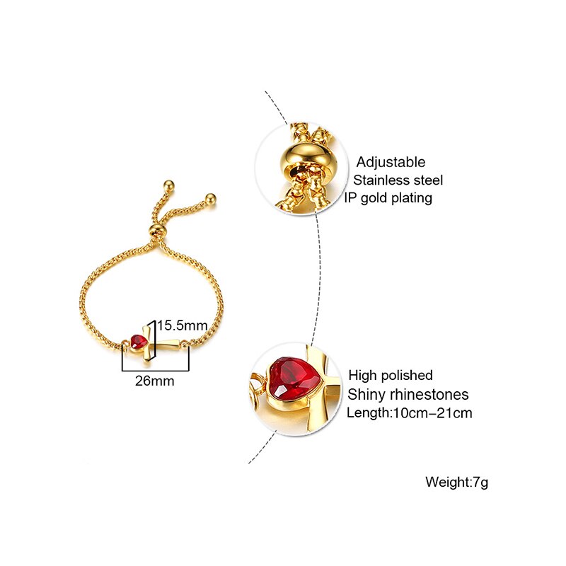 Pulseira Ajustável Dourada com Cruz e Pedra Vermelha - em Aço - REF1573 - PIME.pt