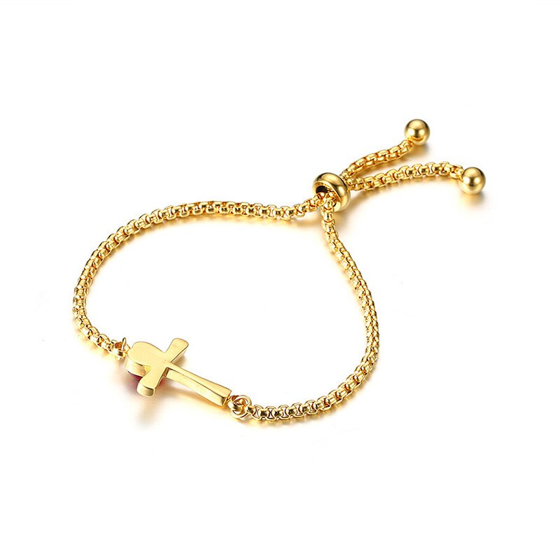 Pulseira Ajustável Dourada com Cruz e Pedra Vermelha - em Aço - REF1573 - PIME.pt