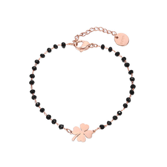Pulseira com Cristais e Amuleto Trevo da Sorte em Aço - REF1356 - PIME.pt