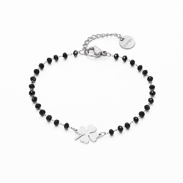 Pulseira com Cristais e Amuleto Trevo da Sorte em Aço - REF1356 - PIME.pt