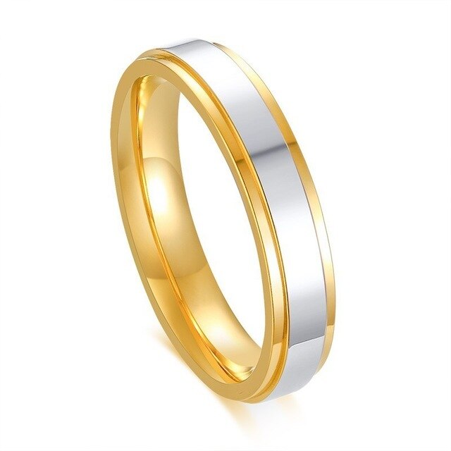 Aliança Dourada com Centro Prateado - 4mm e 6mm - em Aço para Casamento, Namoro ou Compromisso - REF0002321 - PIME.pt