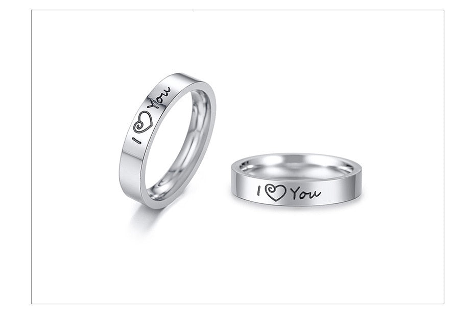 Aliança Prateada I Love You com Coração (4mm) em Aço - Alianças de Namoro ou Compromisso (para Namorados) - REF1610 - PIME.pt