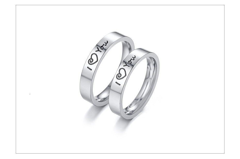 Aliança Prateada I Love You com Coração (4mm) em Aço - Alianças de Namoro ou Compromisso (para Namorados) - REF1610 - PIME.pt