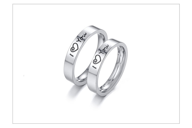 Aliança Prateada I Love You com Coração (4mm) em Aço - Alianças de Namoro ou Compromisso (para Namorados) - REF1610 - PIME.pt