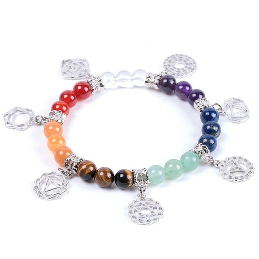 Pulseira 7 Chakras com Pedras Naturais e Pendentes - REF09901