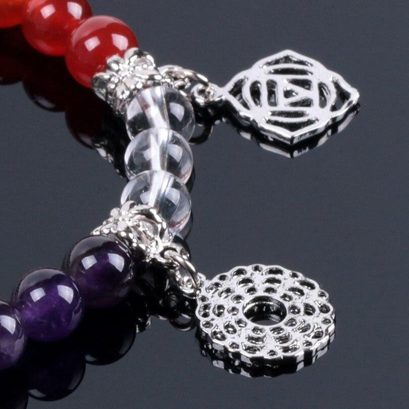 Pulseira 7 Chakras com Pedras Naturais e Pendentes - REF09901
