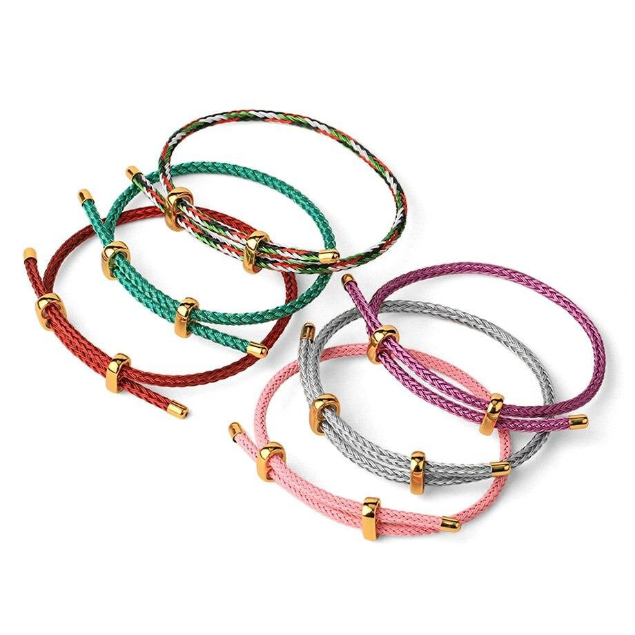 Pulseira Ajustável Efeito Corda com Ajustadores em Aço - REF12125