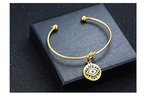Pulseira Dourada com Medalha Olho Azul em Aço - REF1575 - PIME.pt