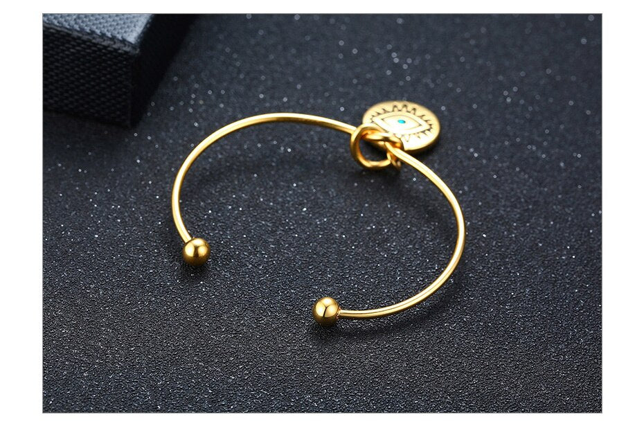 Pulseira Dourada com Medalha Olho Azul em Aço - REF1575 - PIME.pt