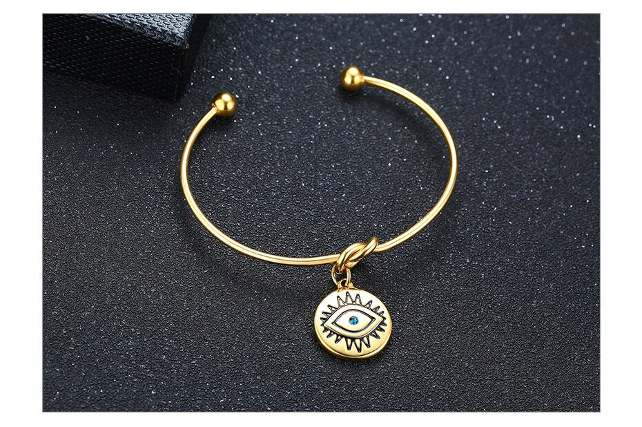 Pulseira Dourada com Medalha Olho Azul em Aço - REF1575 - PIME.pt
