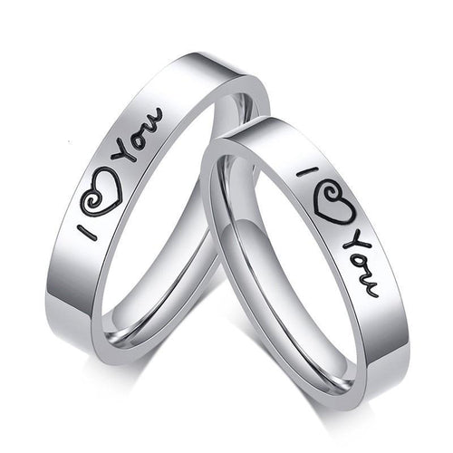 Aliança Prateada I Love You com Coração (4mm) em Aço - Alianças de Namoro ou Compromisso (para Namorados) - REF1610 - PIME.pt