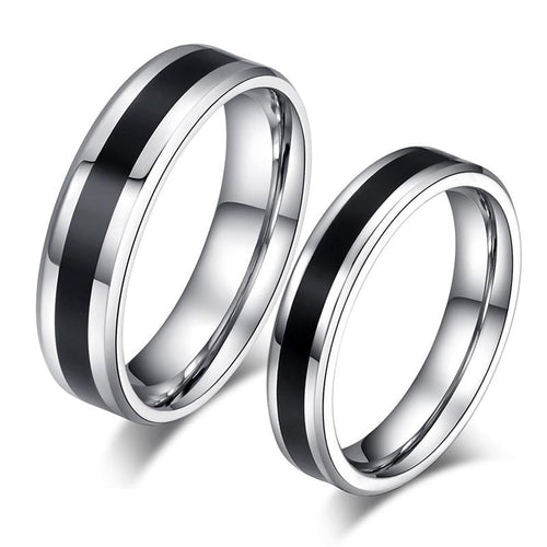 Aliança Prateada com Banda Preta 4mm e 6mm em Aço para Casamento, Namoro ou Compromisso - REF00004 - PIME.pt